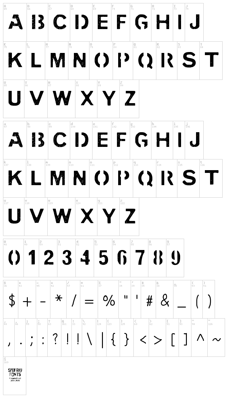 Pencil Stencil font map